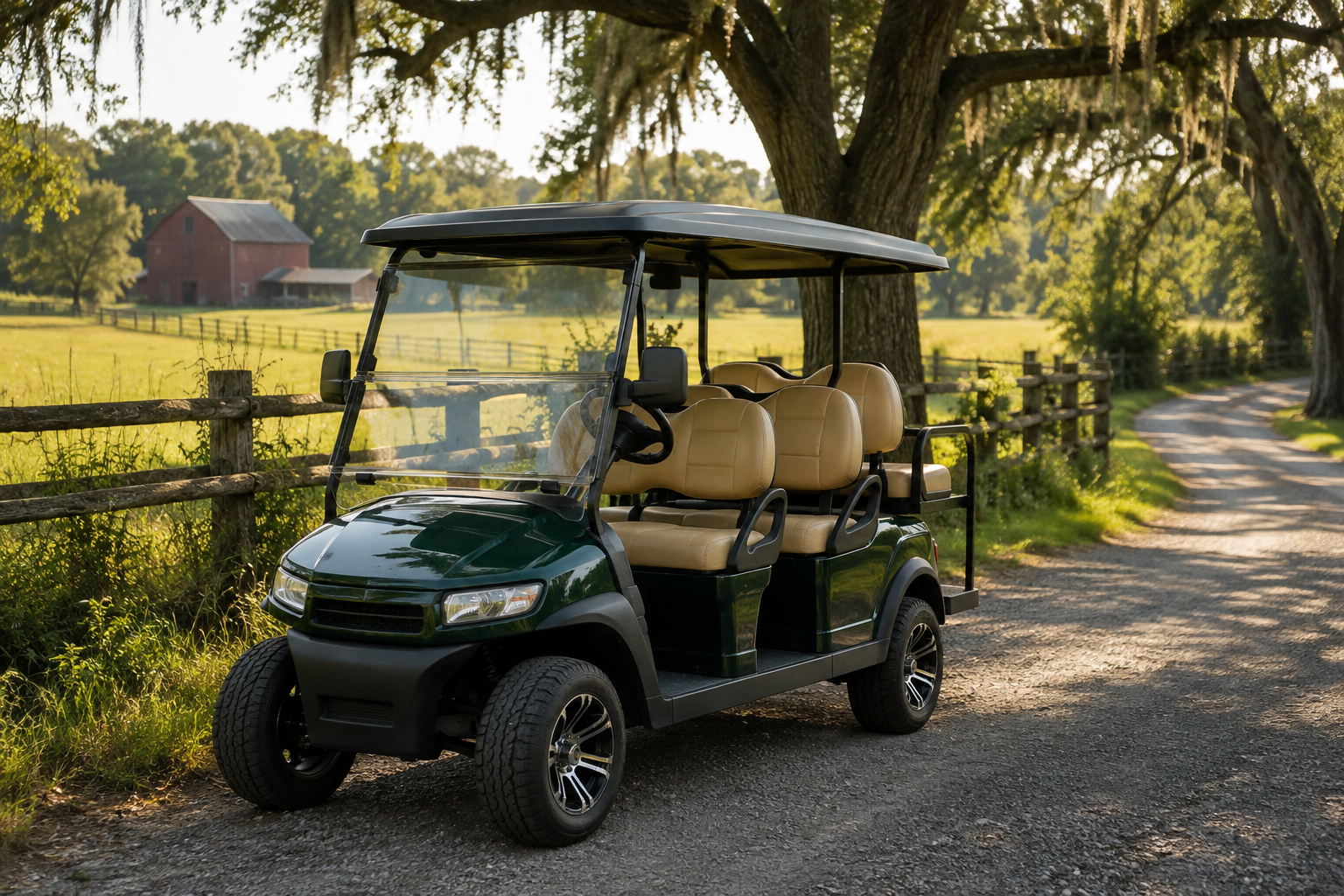 Golf cart on a peaceful country road